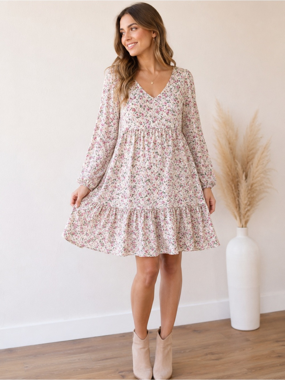 Mango Pink Floral Babydoll Dress XS (XS-M) Romantic Boho Cottagecore Shabby Chic